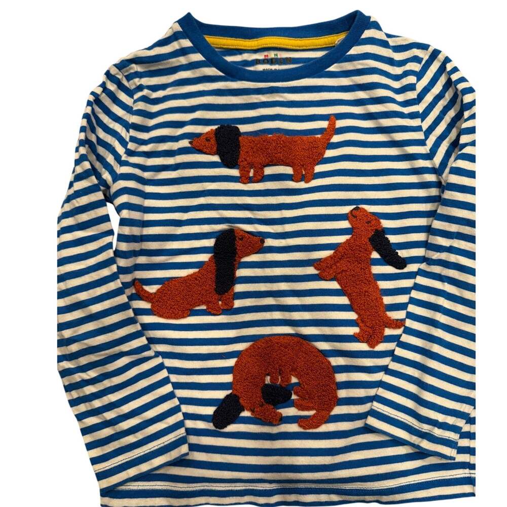 Mini Boden Blue stripe dog shirt size 5-6